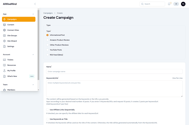 aiwisemind campaign create