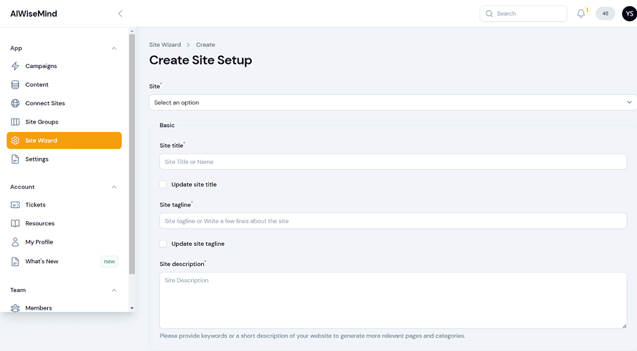 AIwiseMind site setups create