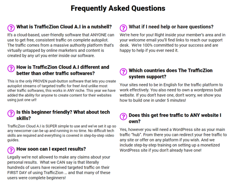 Trafficzion Cloud A.I Review FAQ