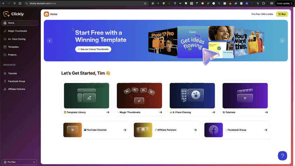 Clickly Demo 1 dashboard