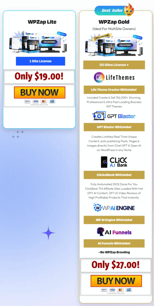 WPZap Review Pricing - Frontend